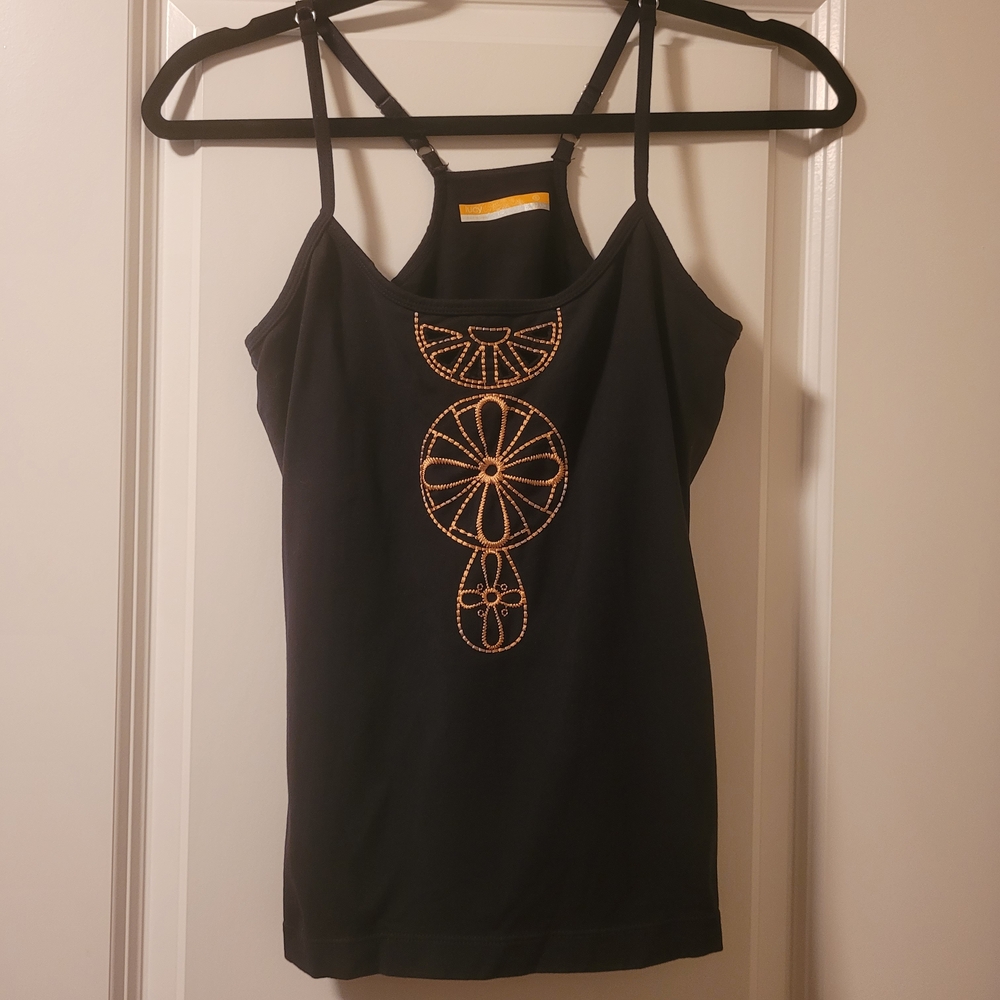 Lucy Lux Women's Size S Nylon Lycra Sport Tank Embroidered black racer back